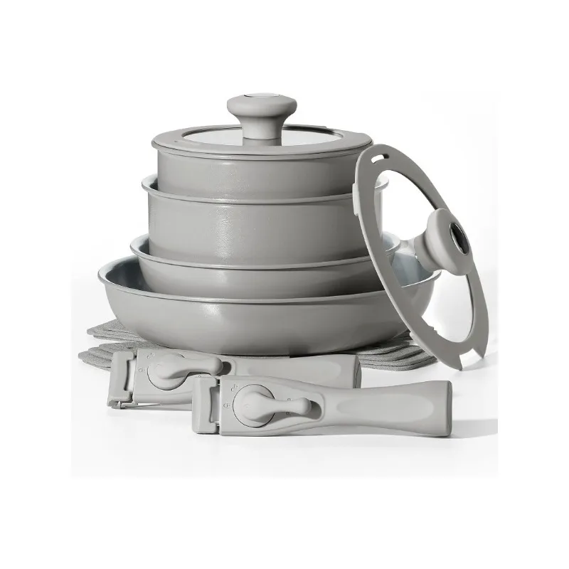 

Ceramic Pots and Pans Set Nonstick, Detachable Handle Pots and Pans, Induction Cookware Sets for Induction Cooktop, RV Kitchen C