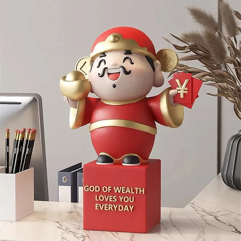 New God of Wealth Ornament Home Room Table Decoration Wealthy Man Mascot Cashier Front Desk Office Decor Housewarming Gift