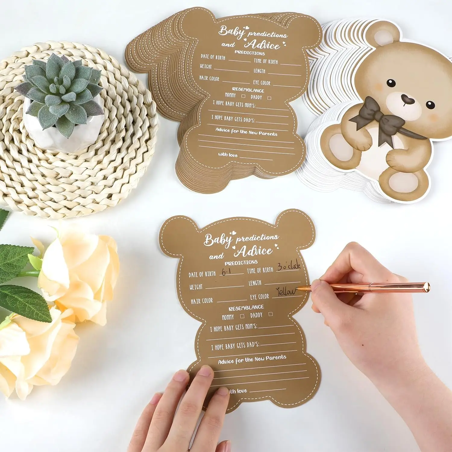 10 arkuszy Cartoon Bear Predicitions Advice Game Card Gender Reveal Theme Karta głosowania na Baby Shower Birthday Party Decoration