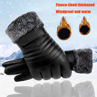 Winter Cycling Gloves for Men's Outdoor Waterproof Touch Screen Motorcycle Full Finger Gloves Leather Electric Bike Warm Gloves