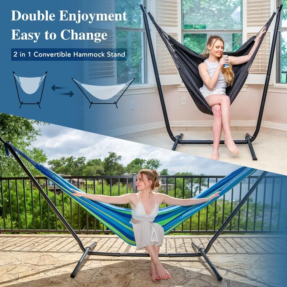 2-in-1 Hammocks Hammock Chair with Stand, 475 lbs Capacity, Heavy Duty Two Person Hammock with Stand, Patent Pending,