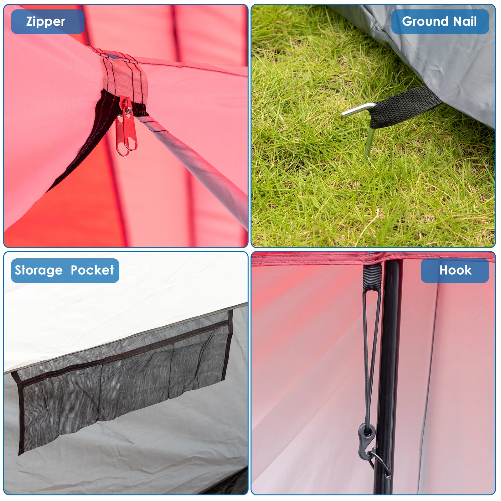 Fiberglass Poles Can Accommodate 14 People Camping Tent Red And White