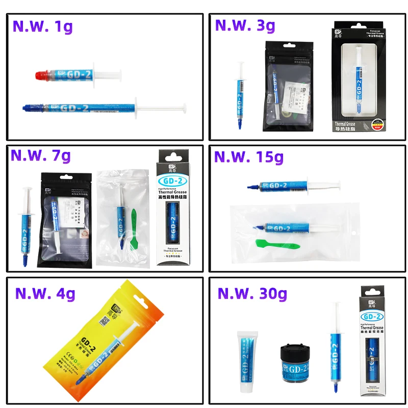 GD-2 Thermal Paste Thermal Conductive Grease Net Weight 1/3/4/7/15/30 Grams Gray Paste Plaster Heat Sink Compound for CPU GPU SY
