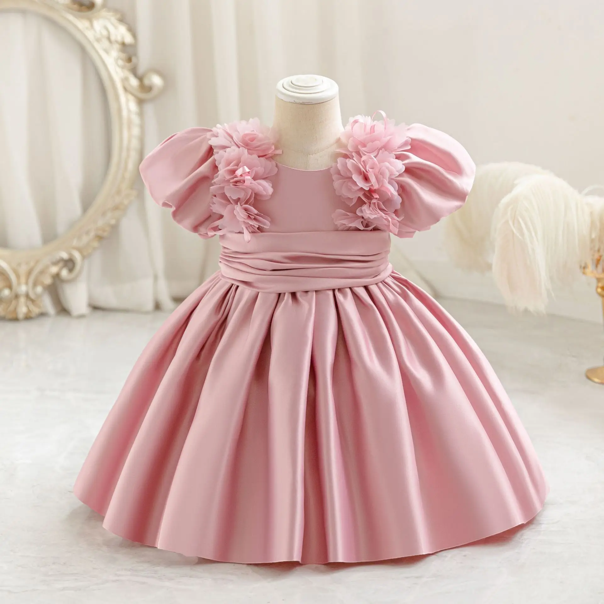 

Itibanfuku Baby Toddler Puff Sleeves 3D Flower Girl Birthday Party Pageant Dance Party Tutu Dress