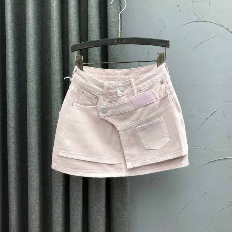 Fake Two-piece Denim Skirt for Women 2026 Summer New Casual Loose A-line Versatile Skirts Personalized High Waist Sweet Skirt