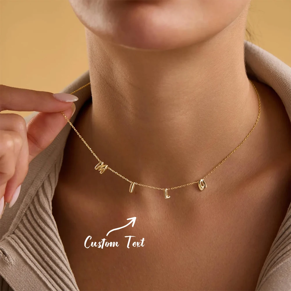 Custom 3D Initial Letter Necklace for Women Mama Personalized Stainless Steel Floating Alphabet Charms Jewelry Gift Christmas