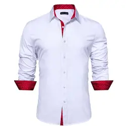 Camisas de seda de manga comprida Barry Wang para homens, branco, vermelho, slim fit, blusa masculina, tops de lapela casual, luxo, primavera, outono