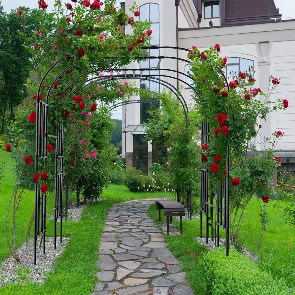 Outdoor Grape Vine Arch Trellis, 87 H x 59 L x 47 W, Black, Courtyard & Garden Gazebo