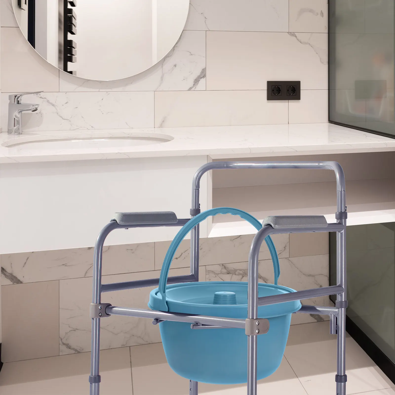 

Chamber Pot Bedside Commode Bucket Blue Portable Plastic Urinal Pot for Adults Elderly Pregnant Disabled Travel Camping Toilet