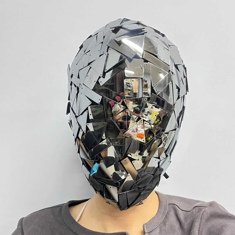 

Серая зеркальная маска, уличный художник, головной убор, шлем с линзами, реквизит для художественного стиля, персонализированные маски для косплея на заказ