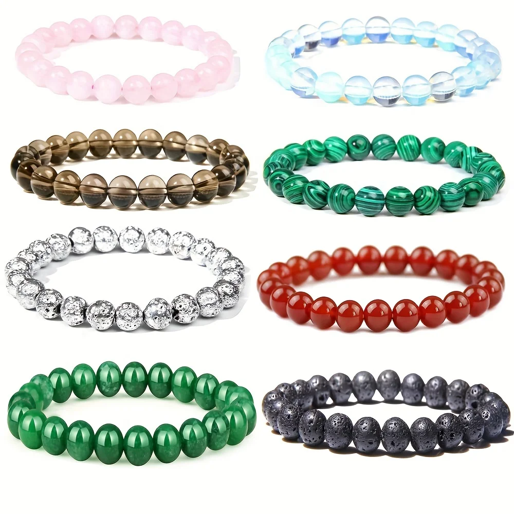 mm Healing Stone Beaded Bracelets for Women Men Semi-Precious Gemstones Elastic Rope Bracelets Crystal Beaded Bracelet Unisex