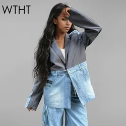 WTHT New Trendy Women's Patchwork Striped Slim Blazer 2024 Winter Fashion Lapel Long Sleeves Buttons Jacket Female 1LS626