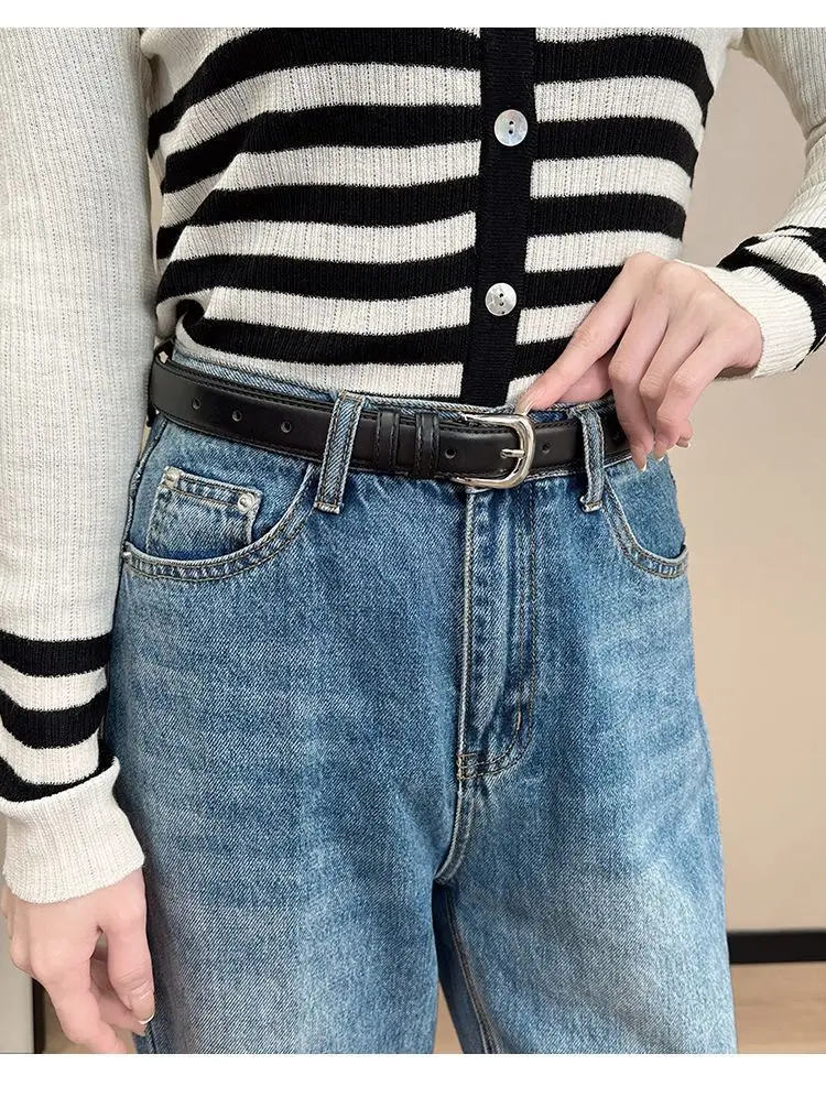 1 stücke frauen Gürtel Mode Pin Schnalle Dünnen Gürtel Echte Luxus Weichen Gürtel Frauen mit Cargo Hosen Jeans gürtel Schwarz PU Leder Gürtel – Detail 6