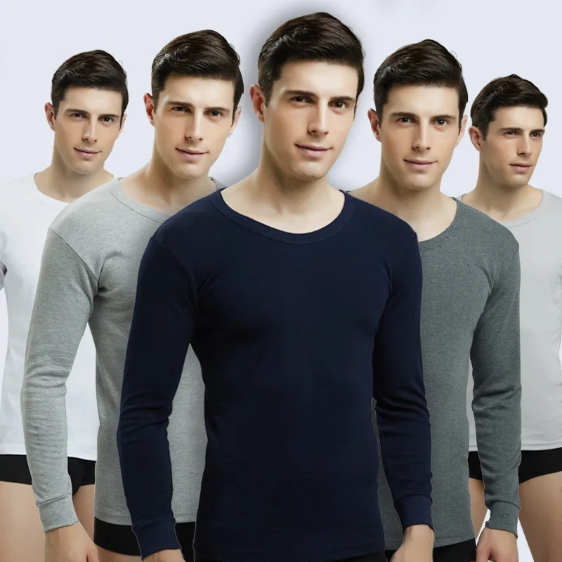 Autumn winter men pure cotton thin long sleeve autumn clothes basic undercoat thermal underwear single women Thickening Fleecing