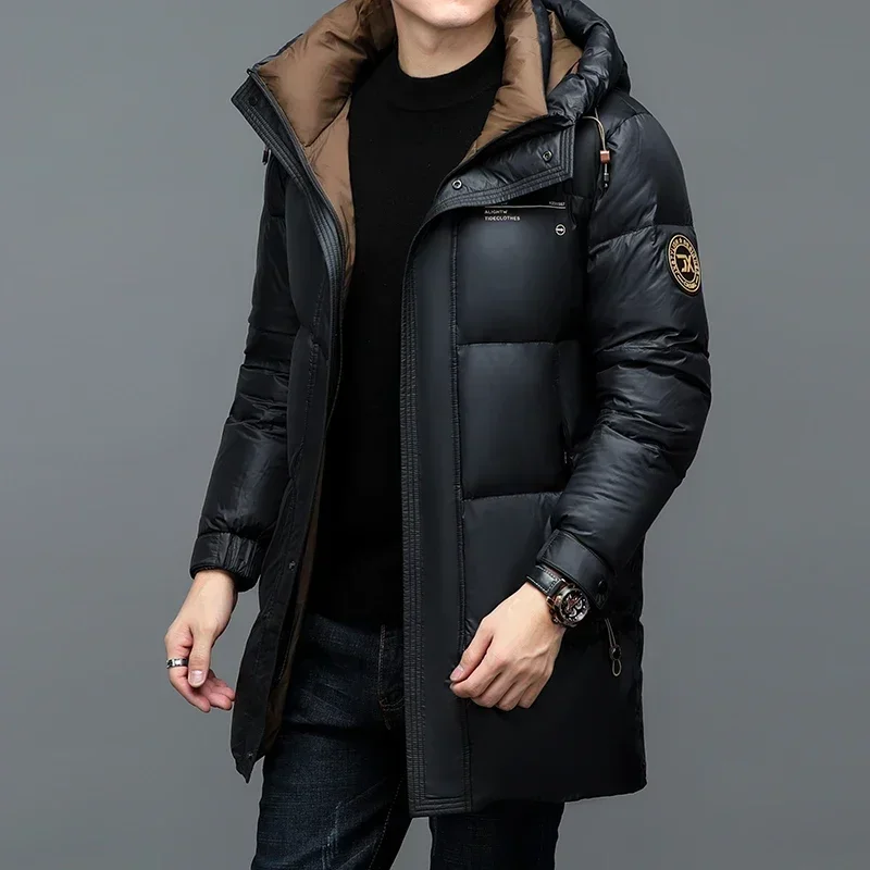 

COZOK Designer Clothing Men's Down Jacket with Hood Luxury Thickened Goose Down Winter Men Cold Jacket New 2024 Windproof Jacket