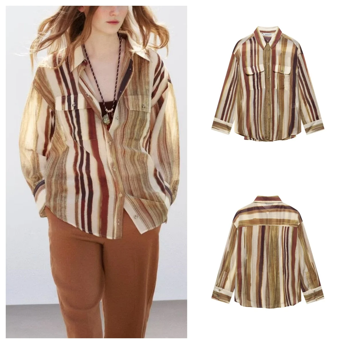 

European and American style 2025 new retro temperament versatile loose casual striped shirt
