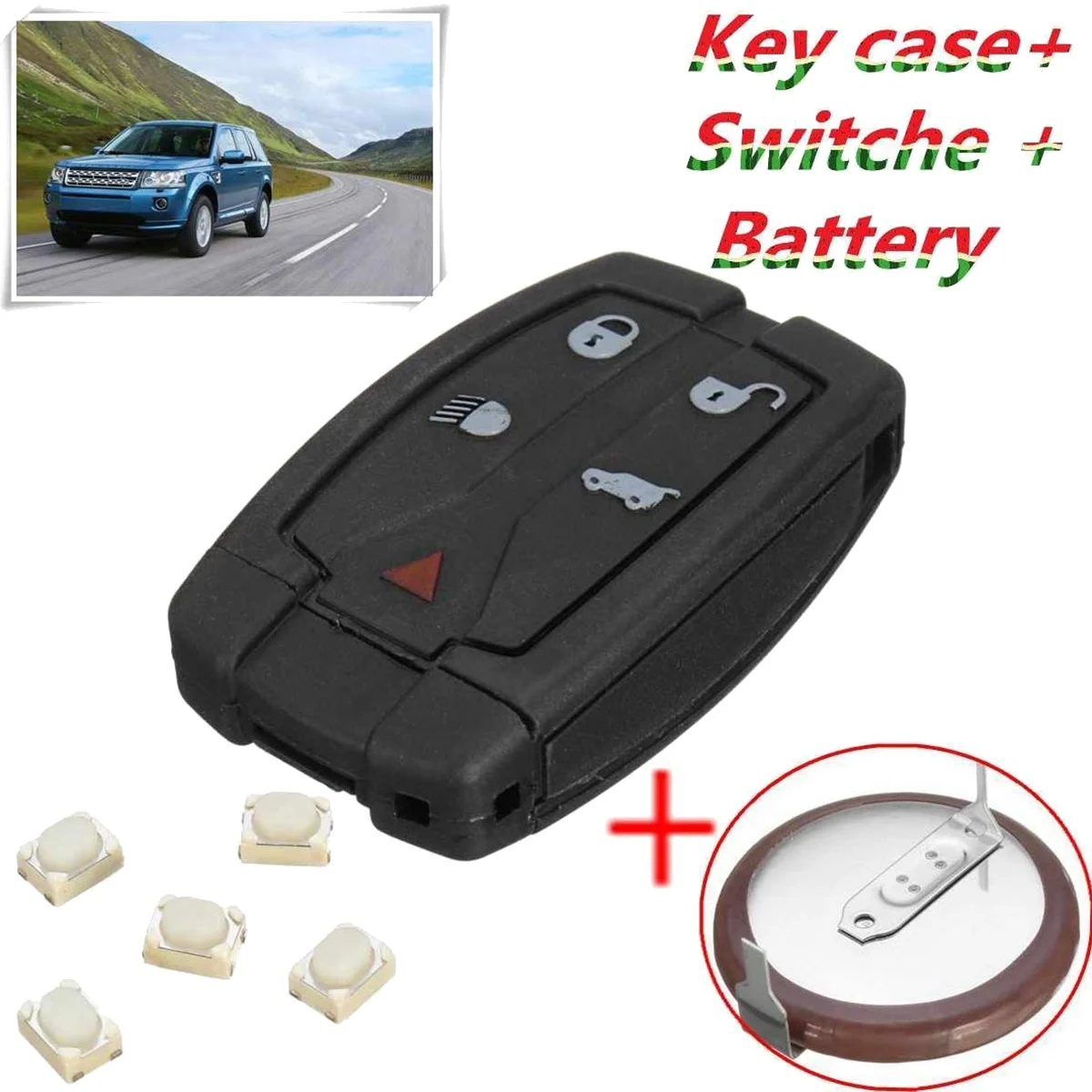 Car 5 Button Remote Key Case with Recase / Battery Kit for Land Rover Freelander 2