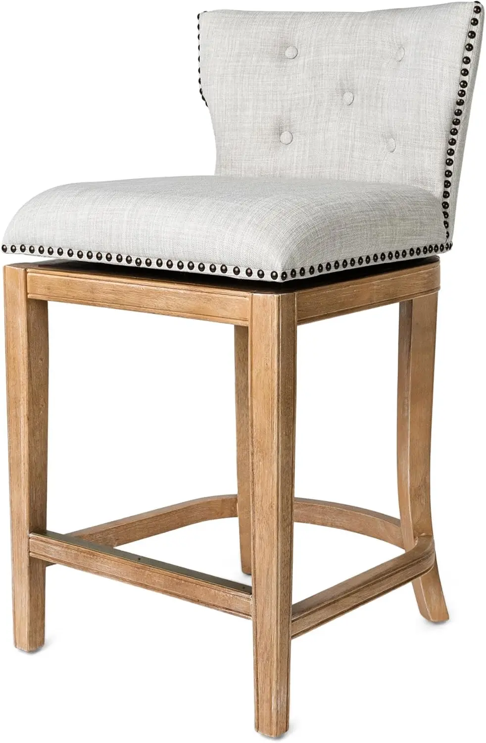 Hugo 26 Inch High Counter Height Barstool With Low Back In Weathered Oak Finish With Sand Color Fabric Upholstered Seat