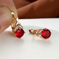 Classic Round Red Zircon Hoop Earring Luxury Female Crystal Stone Jewelry Charm Gold Color Birthstone Earrings For Women