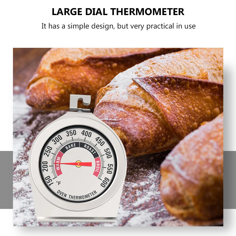 Termometro per alimenti Termometro da cucina per forno in vetro in acciaio inossidabile Quadrante grande Misuratore di temperatura per cottura al forno per barbecue per uso domestico