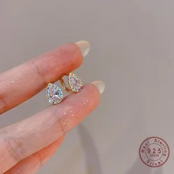 French Exquisite Small Zircon Water Droplet 925 Sterling Silver Plated 14K Gold Earrings for Women Wedding Party Jewelry