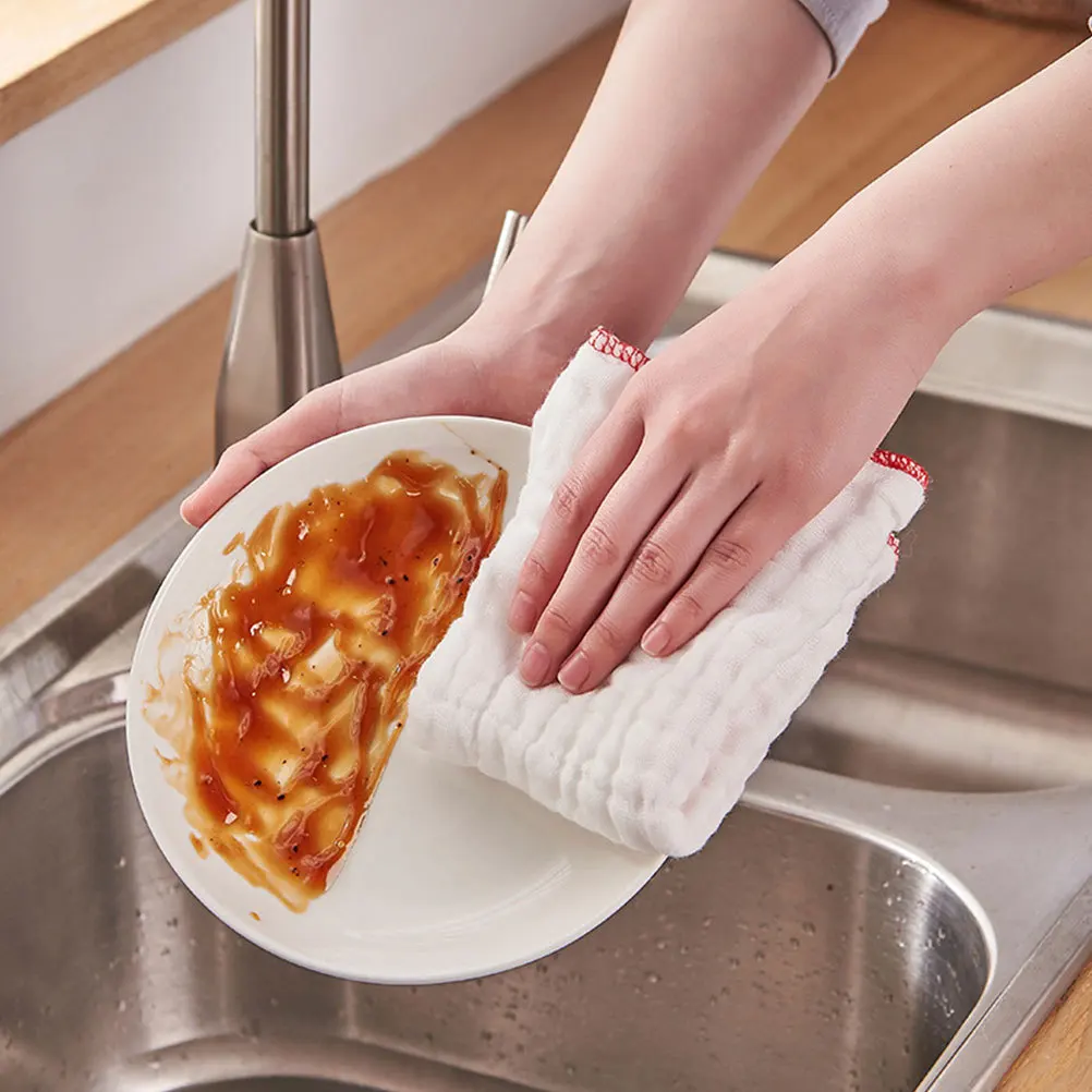 6 قطعة مناشف المطبخ القطنية المتينة ماصة تنظيف الملابس للأطباق والطاولات والأثاث متعدد الاستخدامات لا خدش لينة 12 طبقات #5