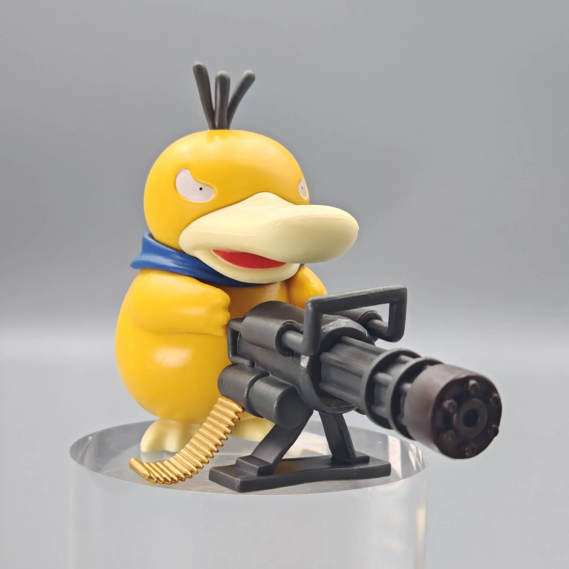 

9cm Cute Psychic Duck Duck with Gatling PVC Action Figure Toys Cross Dressing Toys Pvc Statue Model Collection DecoR