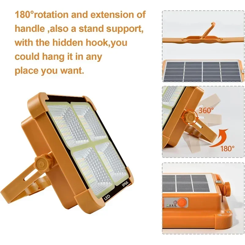 New Rechargeable Solar Flood Light Outdoor Camping Portable LED Reflector Spotlight Projector Floodlight Construction Solar Lamp