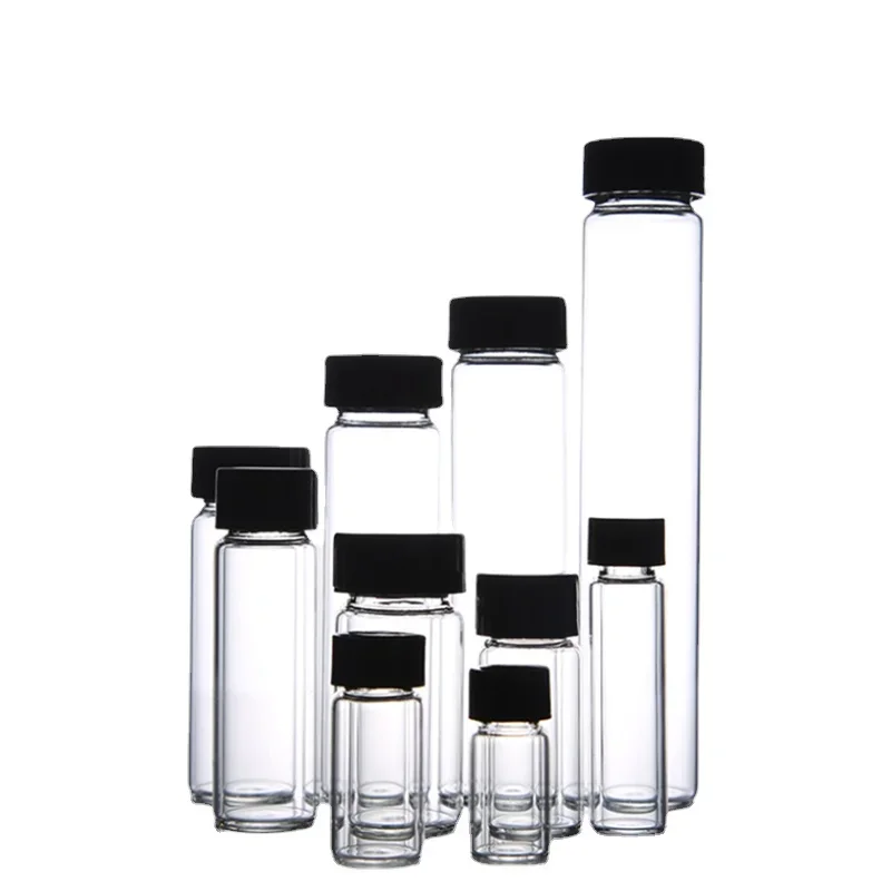 20pcs/lot 3ml 5ml 10ml 15ml 20ml 30ml 40ml 50ml (Clear/ Brown) Glass Seal Bottle Reagent Sample Vials with Plastic Lid Screw Cap