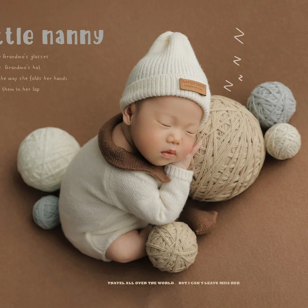 Newborn Photography Outfits Knitted Long-Sleeved Jumpsuit+Hat+Socks Photo Clothing Coffee Cup Baby Studio Photo Decoration Props