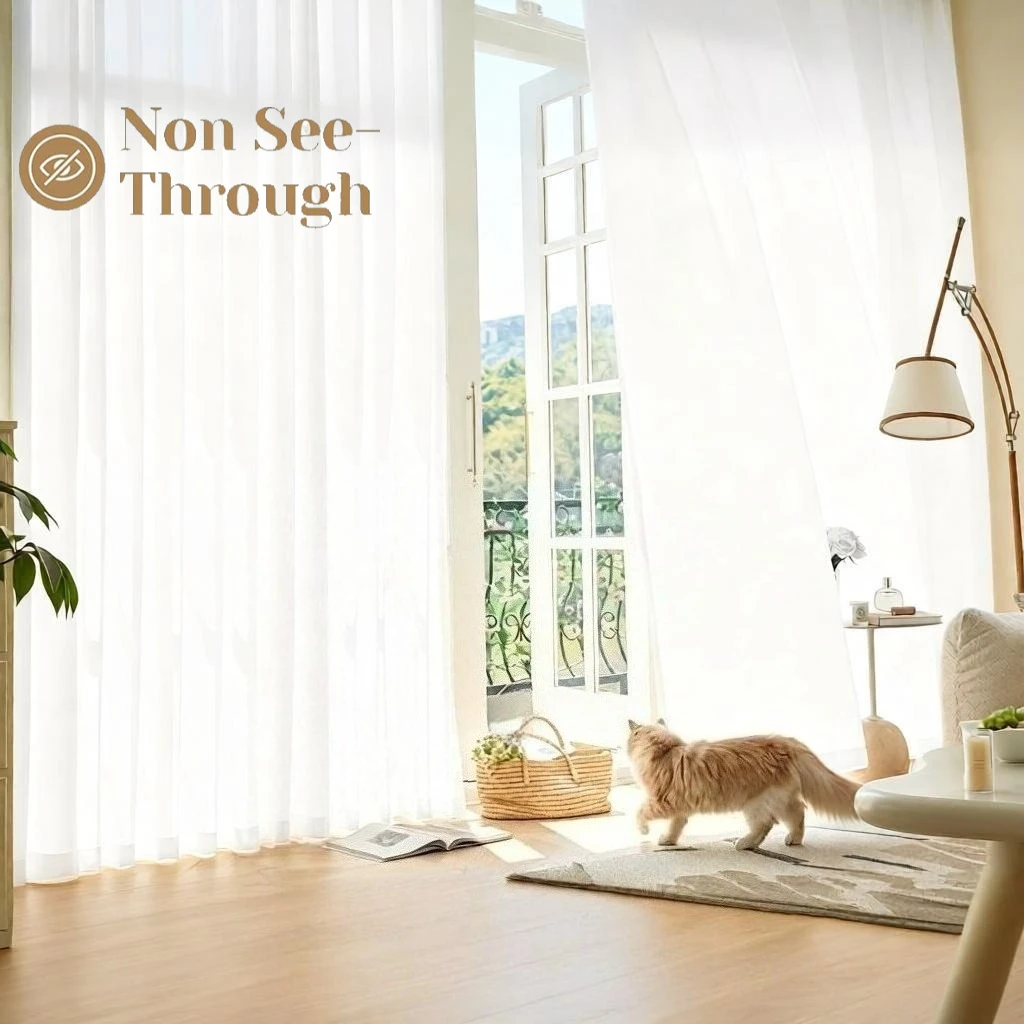 White Sheer Curtain Non-See-Through Privacy Tulle Curtains Light Filtering Window Drapes for Living Room Bedroom Ready Made