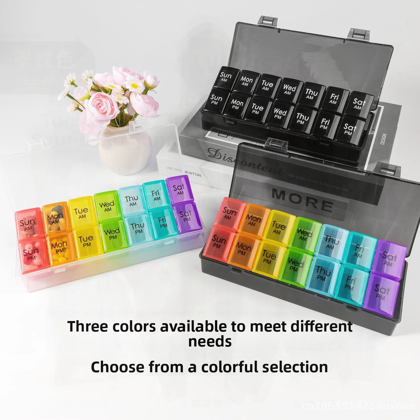 

14-Grid Portable Medicine Box Weekly Dosage Storage Dustproof Transparent Multicolor Compact Pill Organizer for Morning &