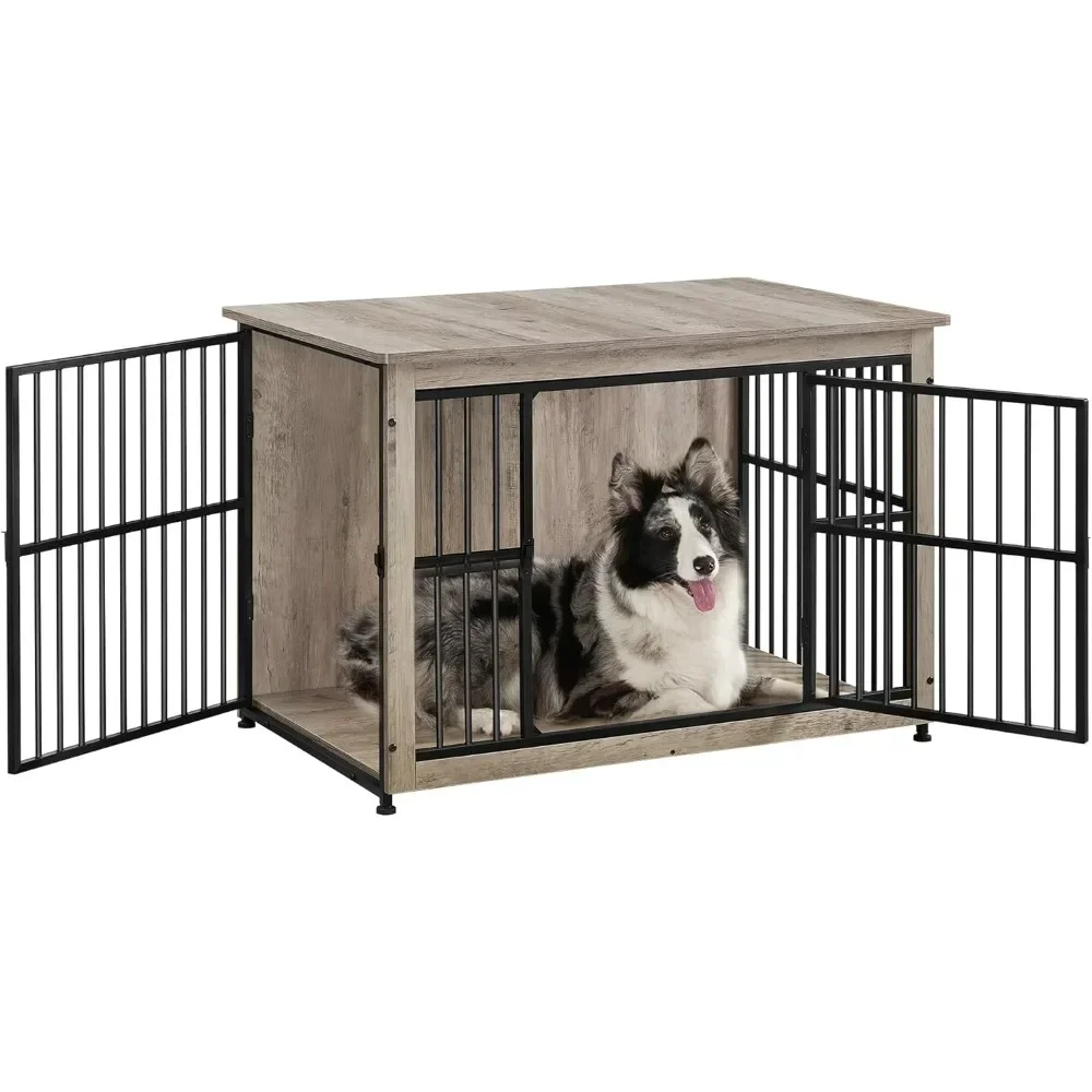 

38.6" Dog Crate Furniture Side End Table - Modern Indoor Kennel for 70 - lb Dogs, Double - Door with Enclosed Base