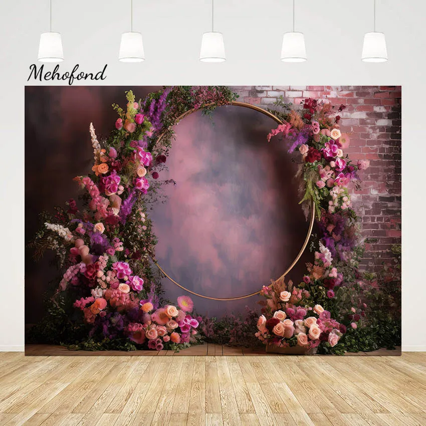 

Mehofond Maternity Backdrop Brick Wall Flower Grass for Newborn Birthday Party Pregnant Background Photography Photozone Studio