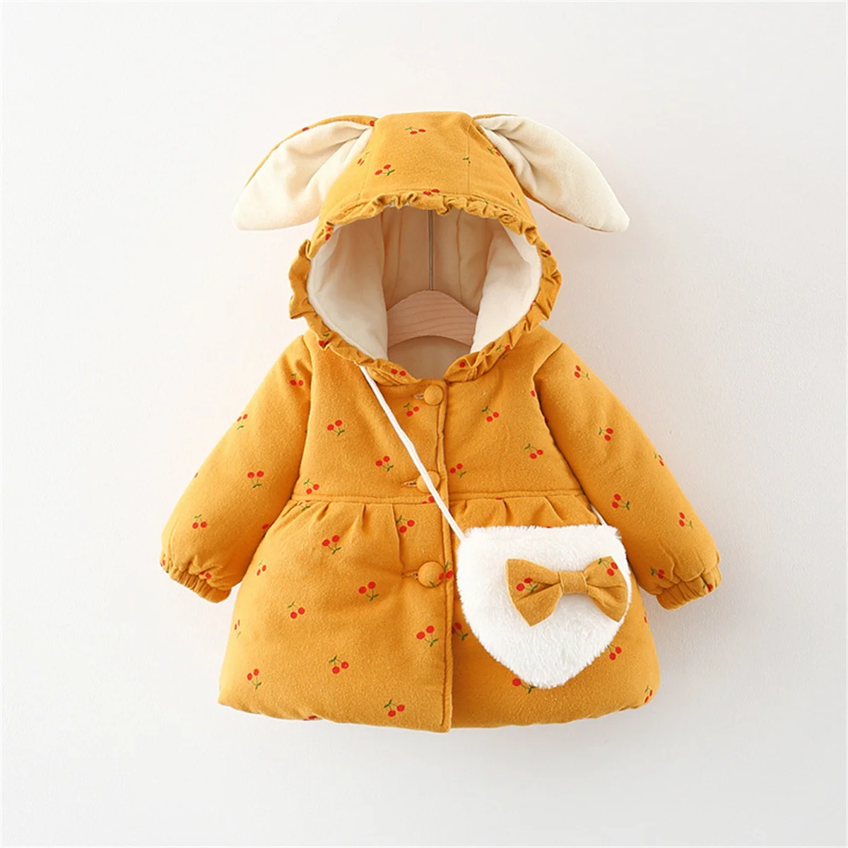 Winter Baby Warm Coat For Little Girls 2/Piece Printed Cartoon Cotton Jacket+Backpack Children\'S Filled Cotton Fleece Clothes