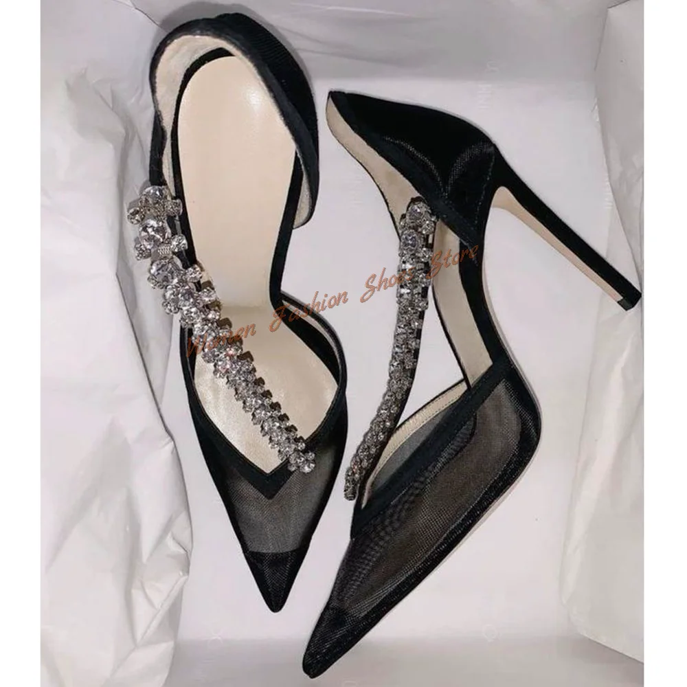 

Black Crystal Mesh Pointed Toe Pumps Stilettos High Heels High Heel Shoes for Women Fashion Heels 2024 New Zapatos Para Mujere