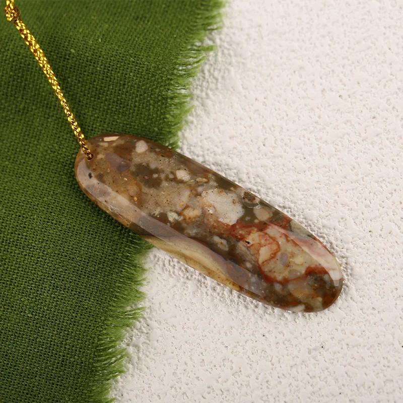 Multi-Color Mushroom Jasper Carving Pendant for Necklace Stone Fashion Natural Jewelry 60x19x6mm 11g