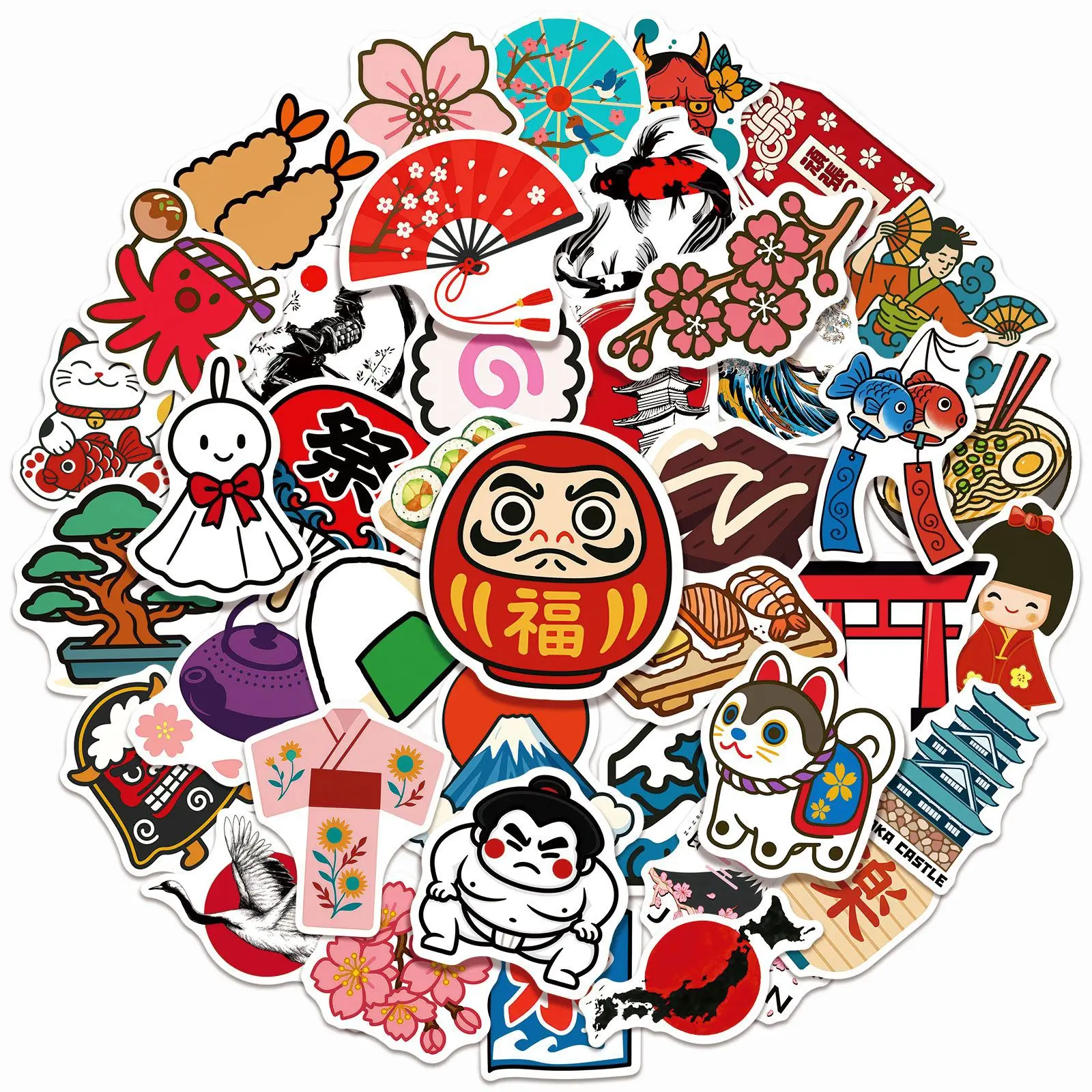 50PCS Japanese style Graffiti Stickers Funny Cultural Elements Cartoon Decoration Decals Fridge Laptop Phone Guitar Bike Toy