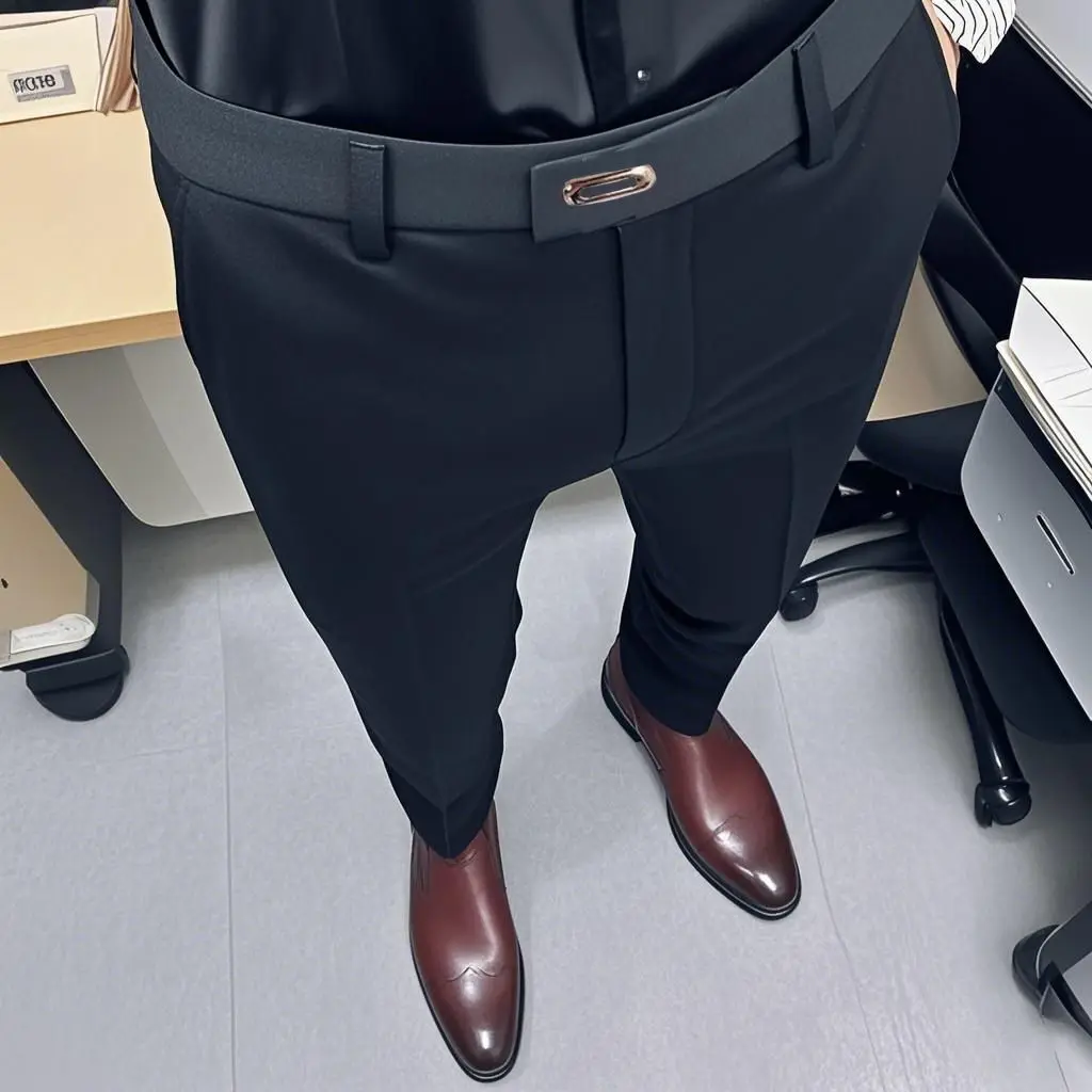 

Новые мужские повседневные брюки, облегающие деловые мужские корейские модные драпированные осенние брюки
