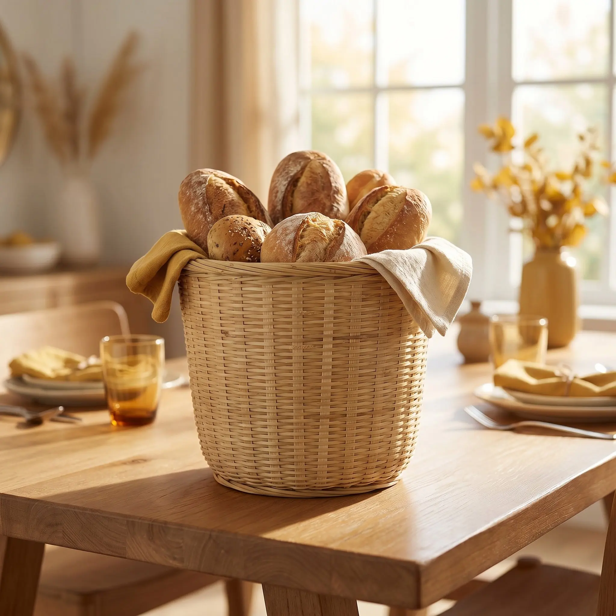Bamboo Woven Storage Basket Round Handwoven Kitchen Organizer for Fruit Vegetables Bread and Home Decor