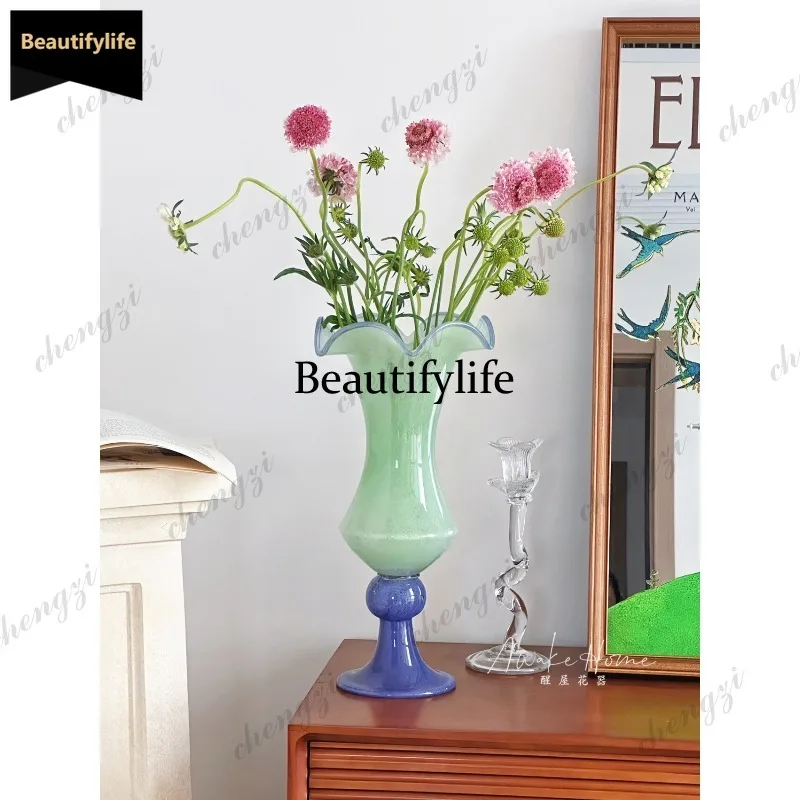 D80 French retro gentle romantic high-footed wind lamp glazed vase water flower arrangement