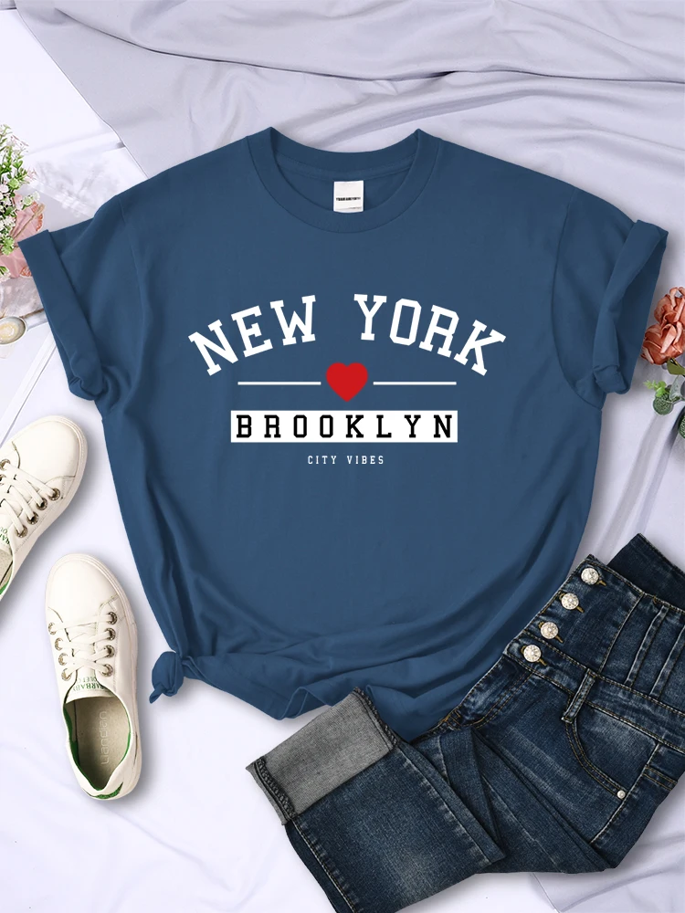 New York Brooklyn City Vibes Letter Tshirt Women Summer Vintage Short Sleeve Street Casual Tee Clothes Sport Cool Cute T Shirts