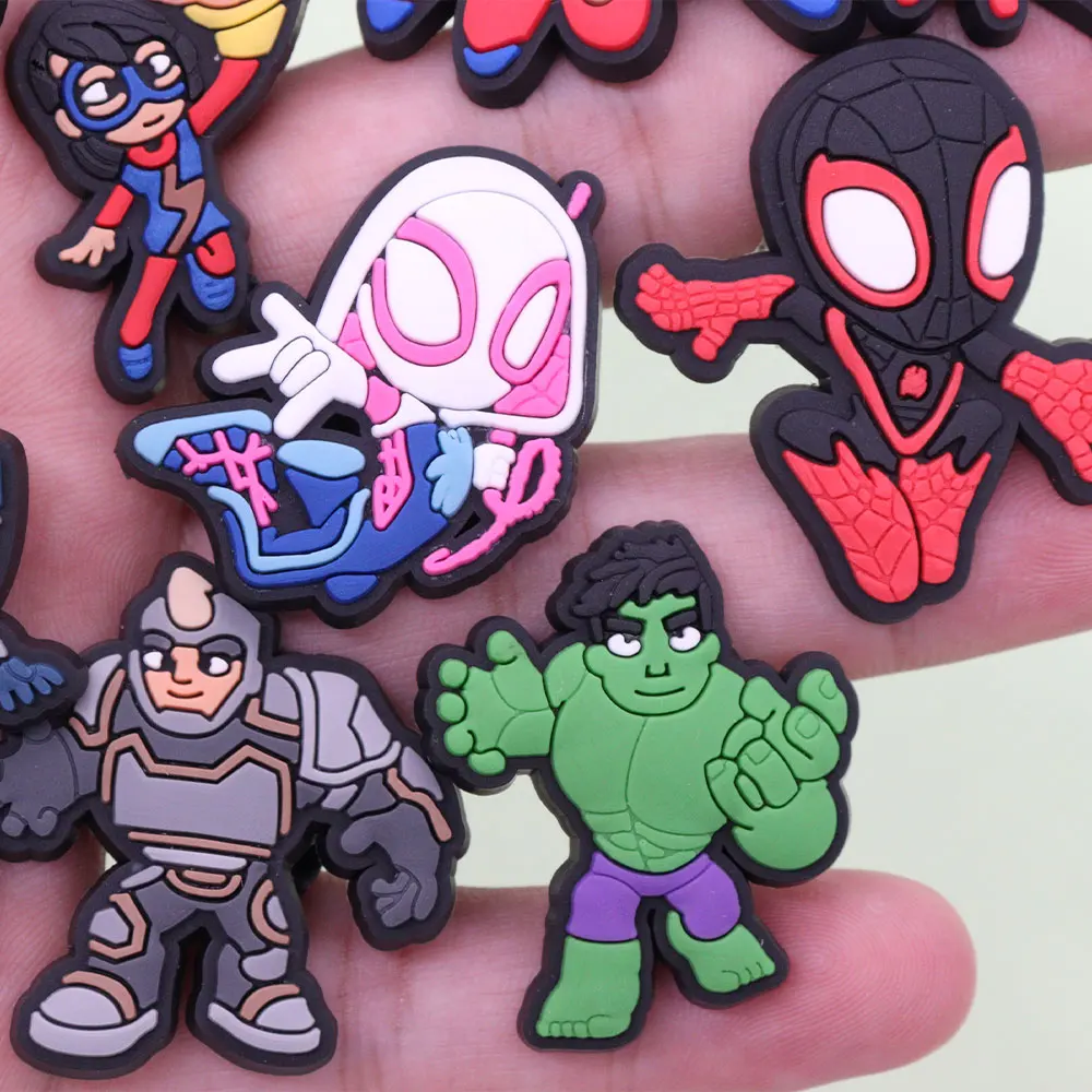 Wholesale 50pcs PVC Shoe Charms Spider-Man Spider Gwen Green Goblin Accessories Sandal Decoration For Kids X-mas Gifts