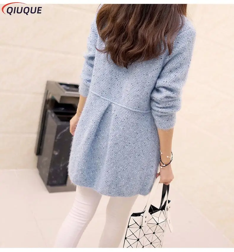 Neue Mode Frühjahr Herbst Winter Pullover Frauen Lange Hülse O-ansatz Taschen Gestrickte Strickjacken Einfarbig Frauen Pullover