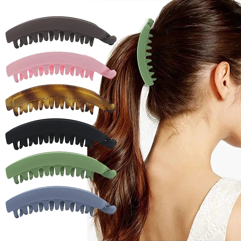 

Fashion Large Banana Hair Clips Solid Color Frosted Hair Claws Classic Women Non-Slip Ponytail Barrettes Hairpins For Fine Hairs