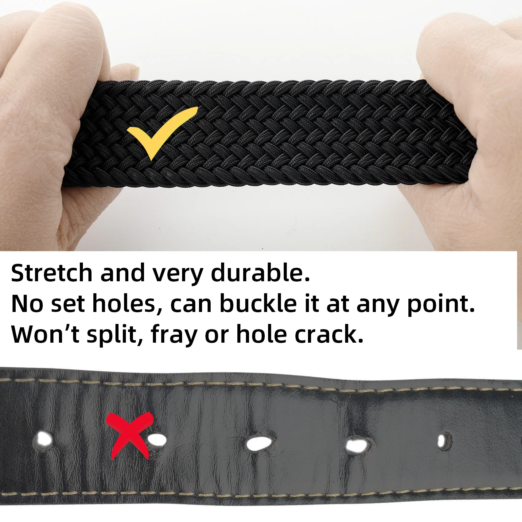 Cintos femininos plus size até 71 polegadas/180 cm extra longo estiramento elástico trançado cinto preto