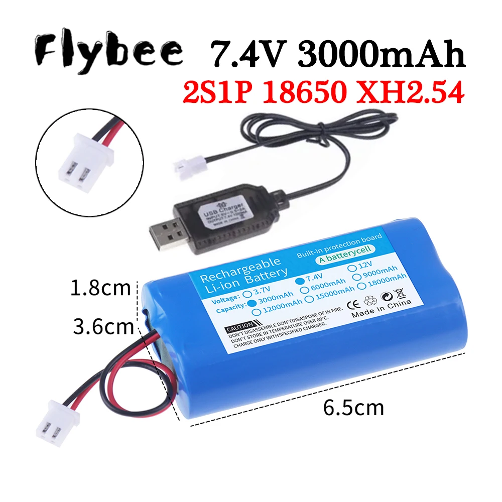 New 7.4V 3Ah Rechargeable Lithium Battery Pack 2S1P 18650 3000mAh Cell For Megaphone Speaker Power Bank Small Player RC+2P Plug