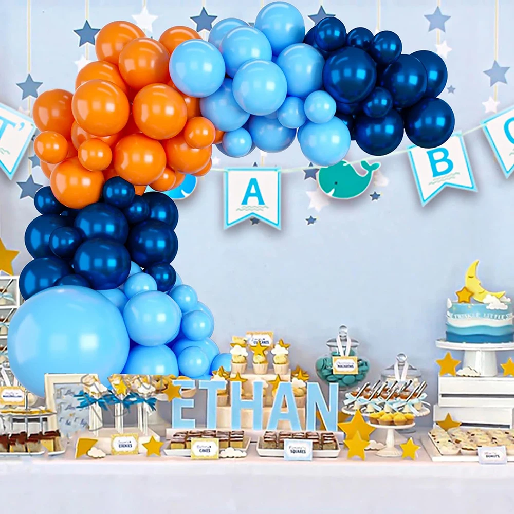 100Pcs Navy Blue Orange Balloon Garland Kit Birthday Baby Shower Balloon Arch Decoration Wedding Engagement Party Air Globos Set