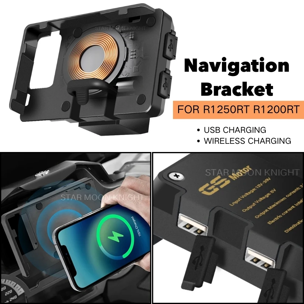 

For BMW R1200RT R 1250 1200 RT R1250RT 2014 - 2020 Motorcycle USB Mobile Phone GPS Navigation Bracket Wireless Charging Support