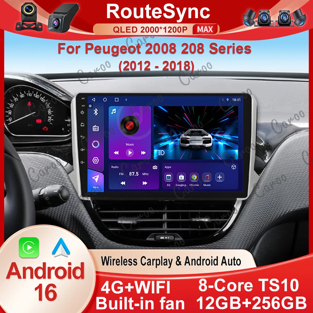 Radio para coche Android 16 para Peugeot 2008 208 2012 - 2018 Reproductor multimedia Navegación GPS Carplay Pantalla táctil Autoestéreo Sin 2Din